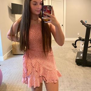 Pink & white floral tie dress